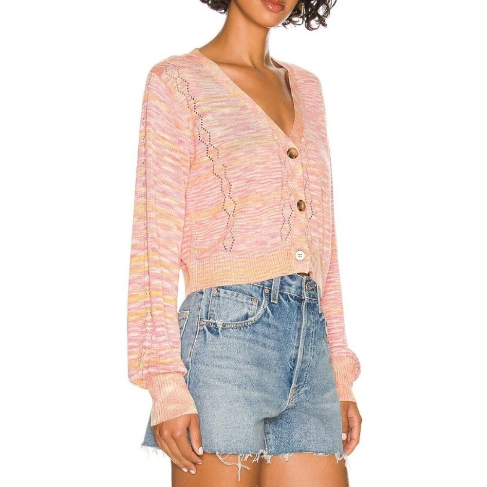 Callahan Knitwear Cropped Cardigan in White Pink & Mango Space Dye